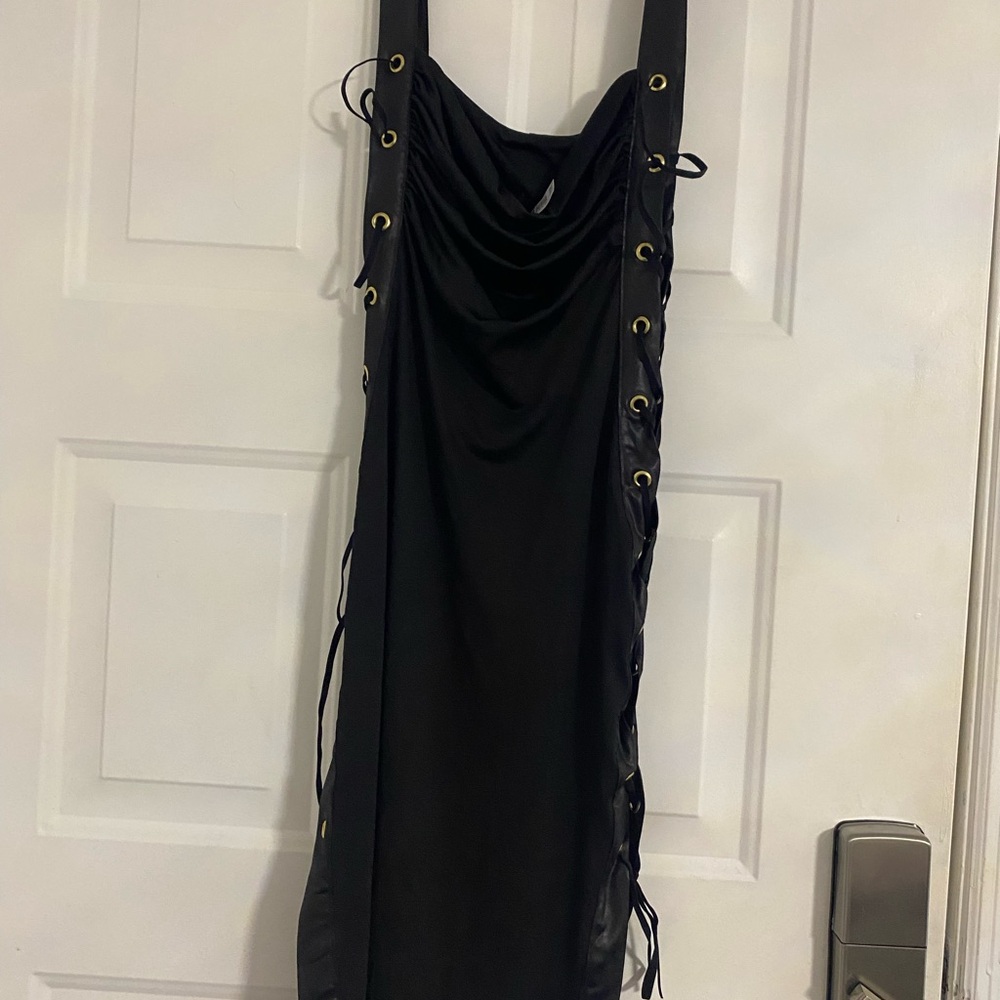 Black Sleeveless Cowl Neck Backless Dress